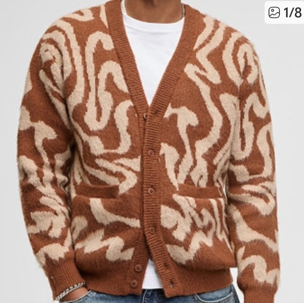 Men's XS Mode Of One Brown and Cream Cardigan Sweater! NWTs. Sharp 🔥